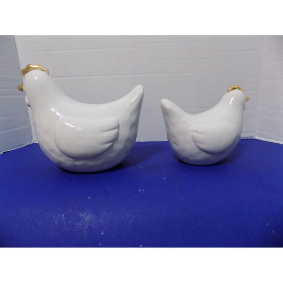 NEW Ceramic Hen Chickens Chicks Rustic Home Animal Farm House Decor  Set of 2 - Picture 2 of 7